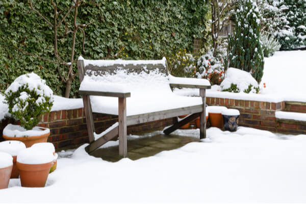 Garten im Winter mit Schnee