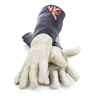 Handschuhe lang Britisch Flag klein (weisses Leder)