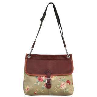 Keeper-Tasche Floral aus Leder und grünen Leinen