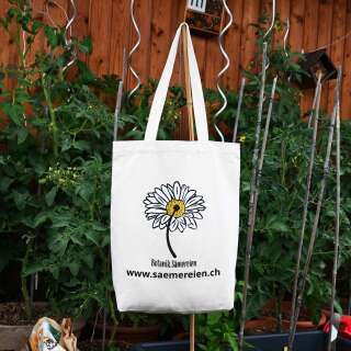 Baumwolltasche, Totebag natur mit Margeriten-Motiv, Botanik Sämereien