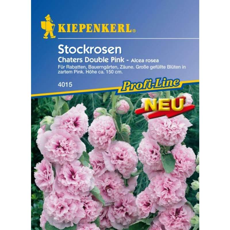 Malve, Stockrose Chaters Double Pink, Mischung - Alcea rosea - Samen